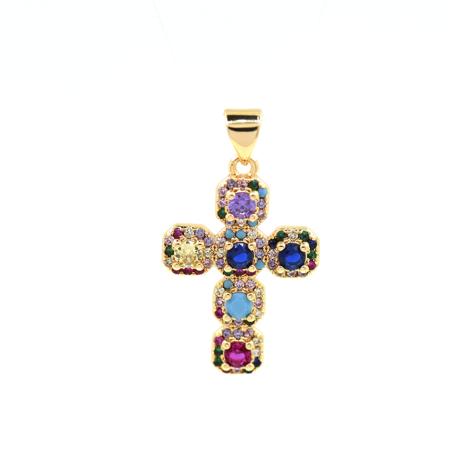 18K Gold Filling Zircon Cross Pendant 25.5x17mm