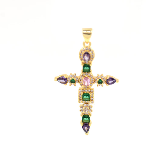 Cross Necklace Pendant, 18K Gold Christian Charm  39.5x25.5mm