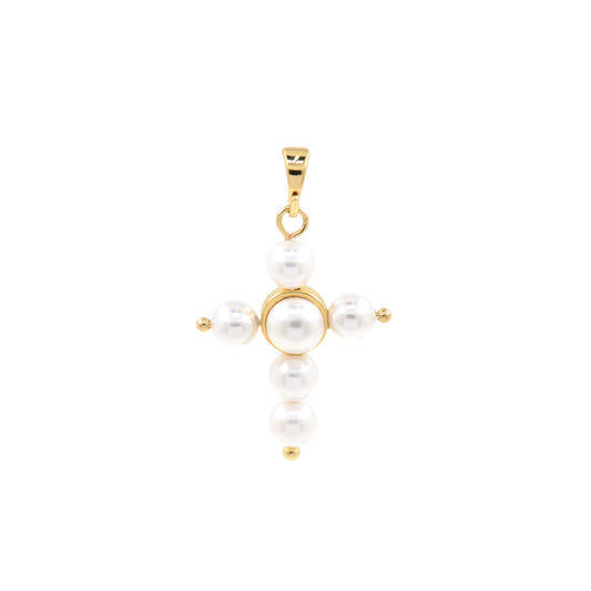 18k Gold Filled Pearl Shell Cross Pendant 27x19.5mm