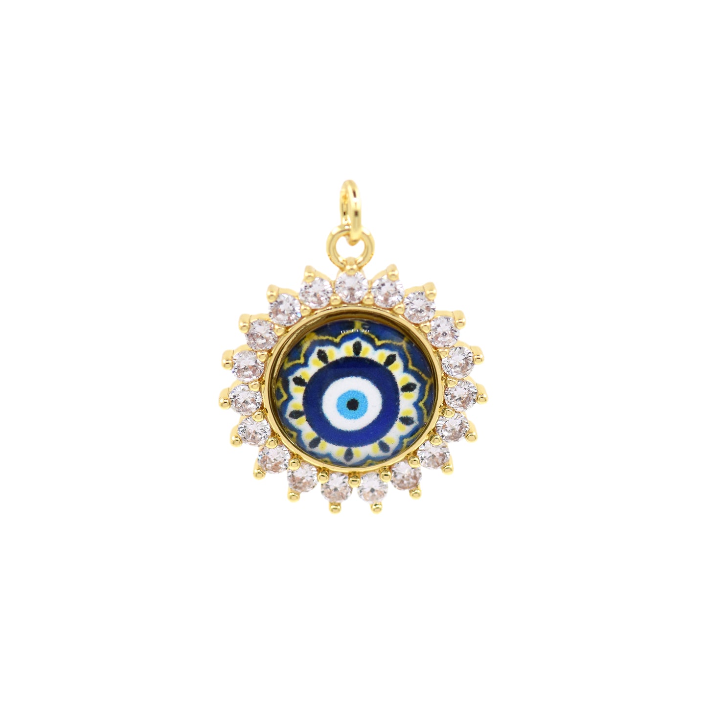 Micro Pave Cubic Zirconia Round Evil Eye Pendant Charm 20.5mm