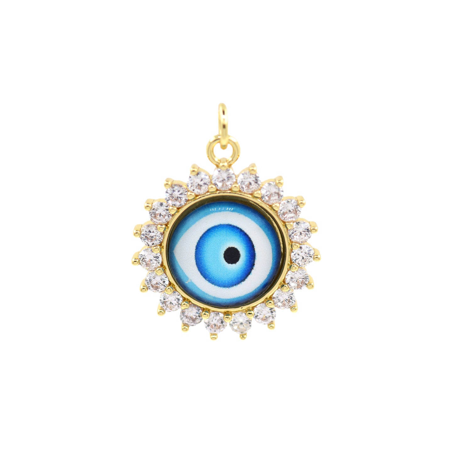 Micro Pave Cubic Zirconia Round Evil Eye Pendant Charm 20.5mm