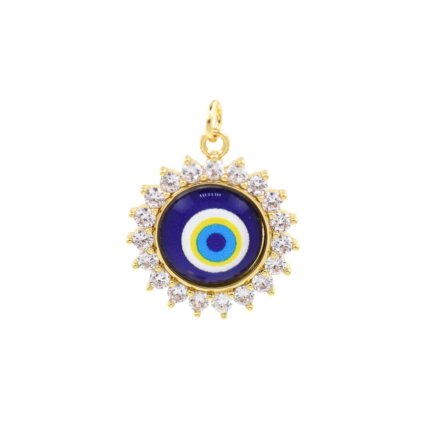 Micro Pave Cubic Zirconia Round Evil Eye Pendant Charm 20.5mm