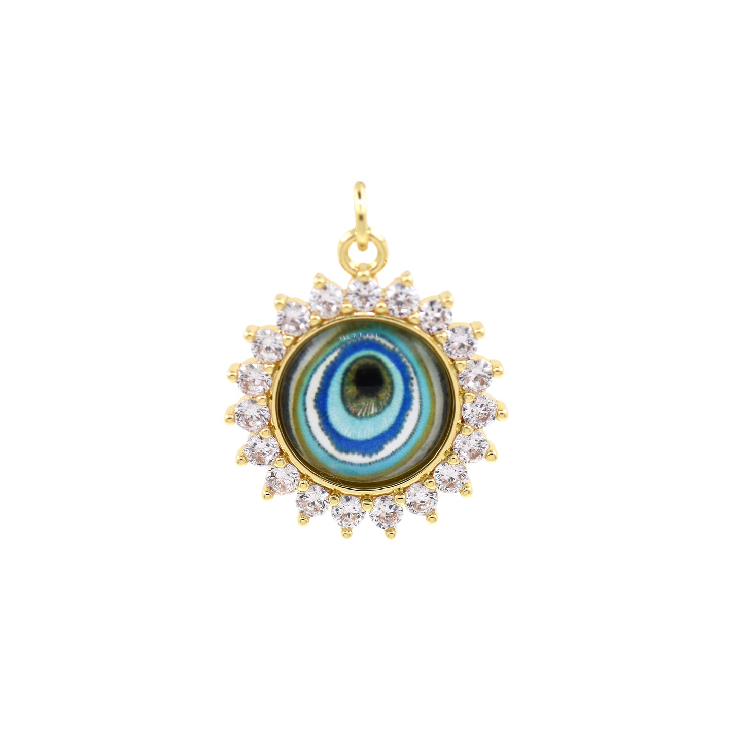 Micro Pave Cubic Zirconia Round Evil Eye Pendant Charm 20.5mm