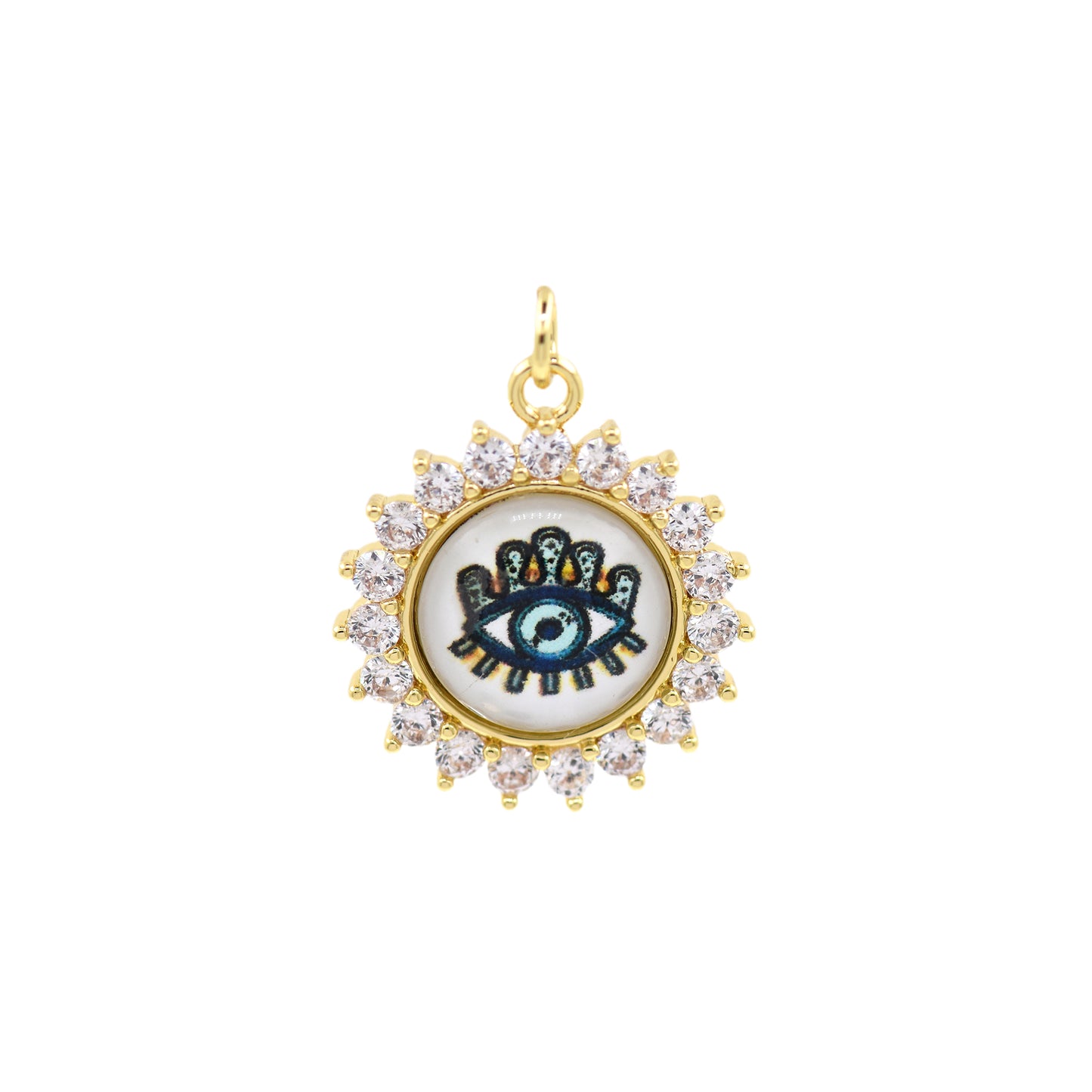 Micro Pave Cubic Zirconia Round Evil Eye Pendant Charm 20.5mm