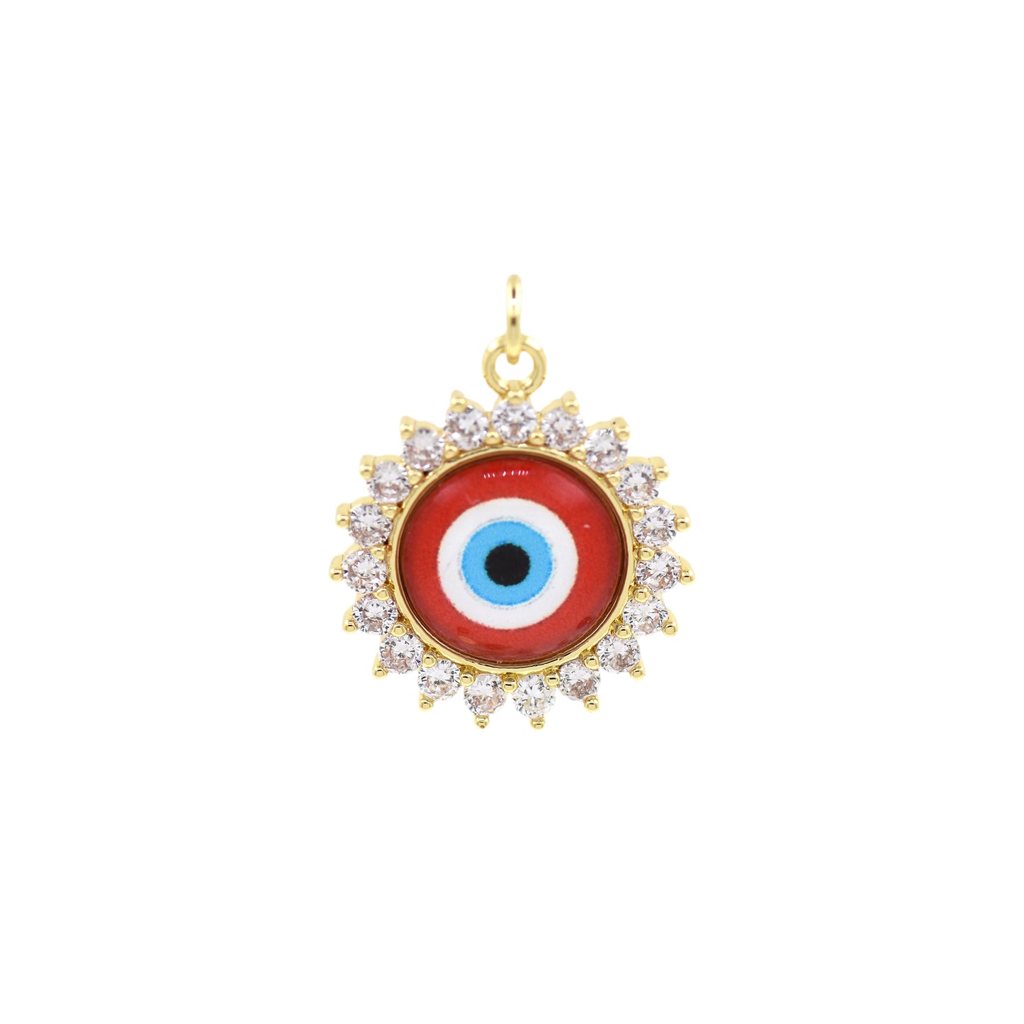 Micro Pave Cubic Zirconia Round Evil Eye Pendant Charm 20.5mm