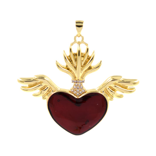 Angel Wings Heart Pendant, Enamel Charm Heart Necklace 47.5x42.5mm