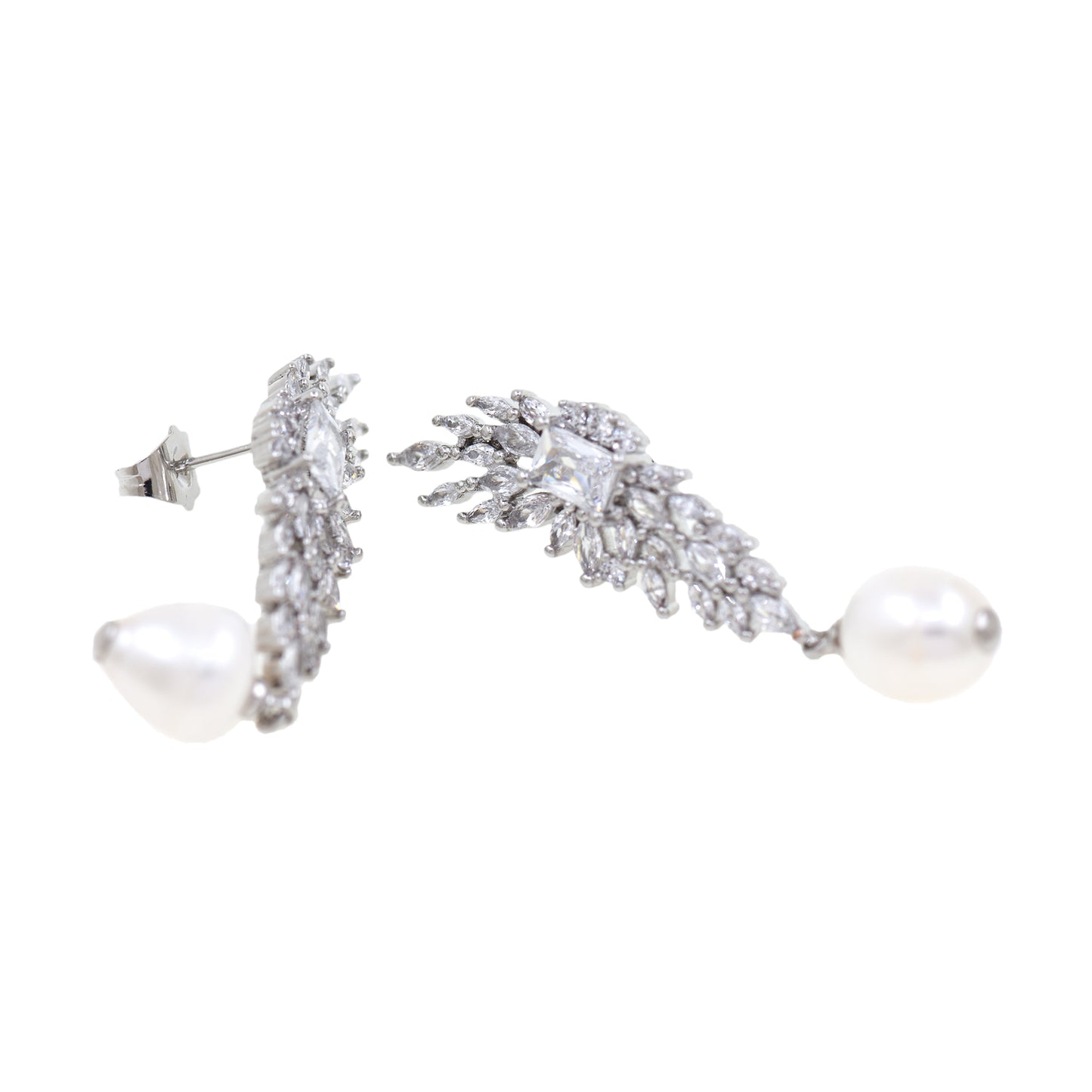 Elegant Feather Stud Earrings, Micro-Inlaid Zircon Earrings Trend Jewelry 47x11.5mm