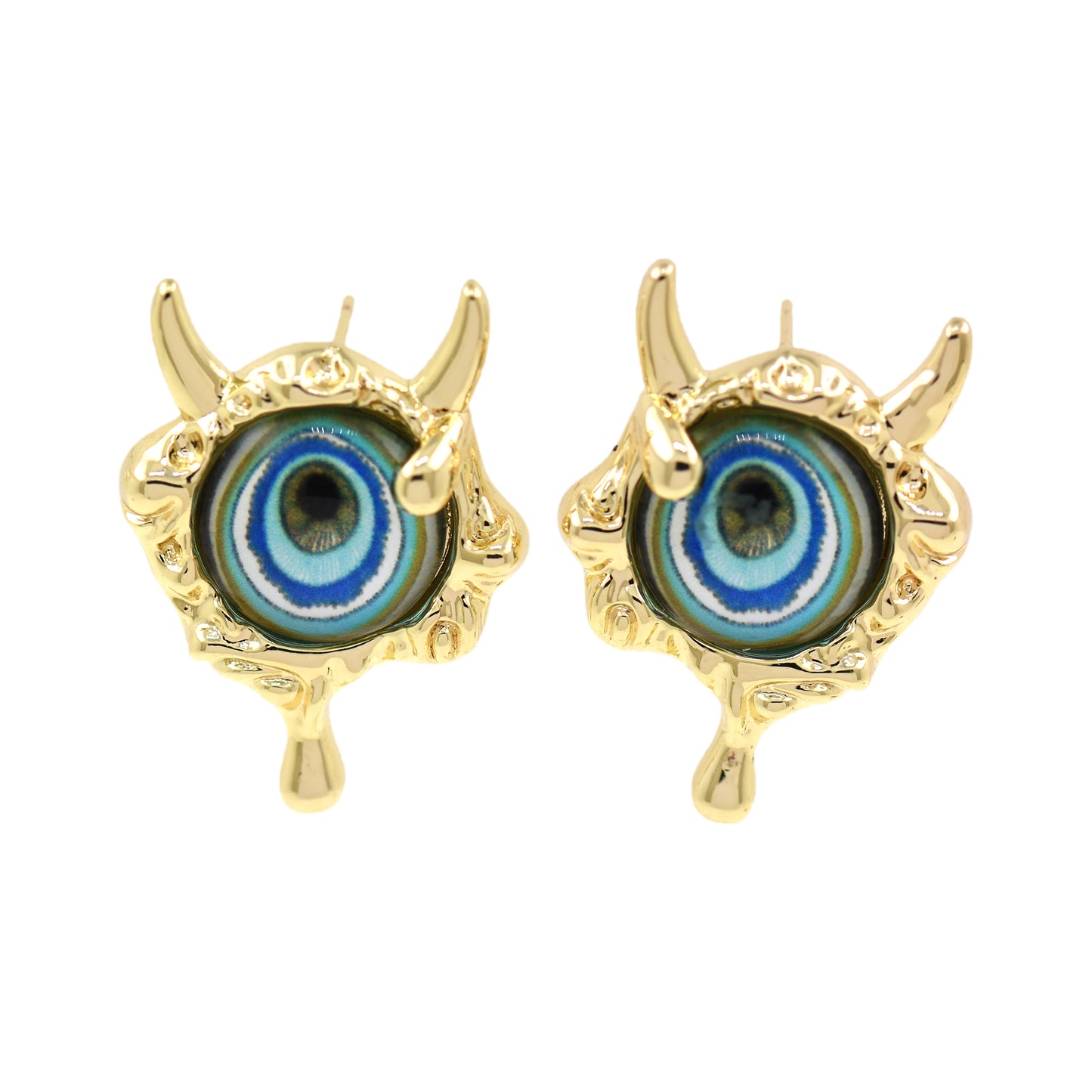 Evil Eye Earrings, 18k Gold Filled Demon Jewelry 28x19mm