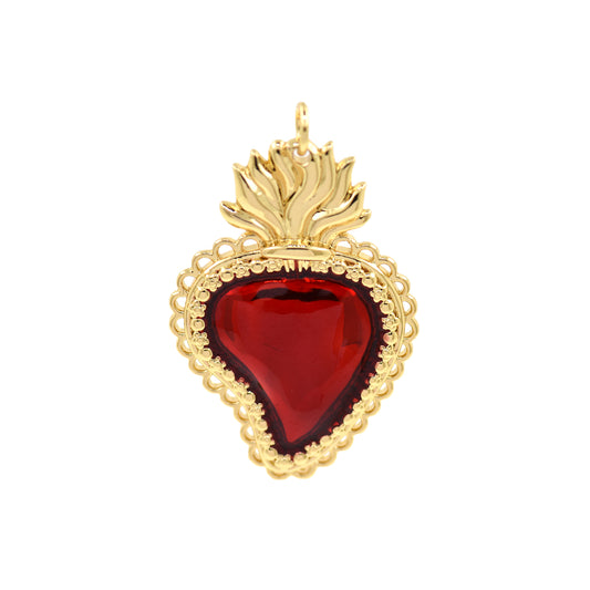 18k Gold Filled Pineapple Pendant, Colorful Enamel Heart Pendant 32.5x21.5mm