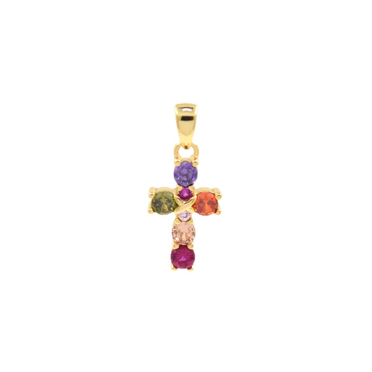 Dainty 18k Gold Filled Cross Pendant,Colorful CZ Pave Cross Charm 16.5x9mm