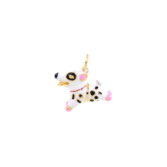 18k Gold Filled Enamel Dog Charm,Enamel Pave Animal Necklace Pendant 14.5x12x6mm