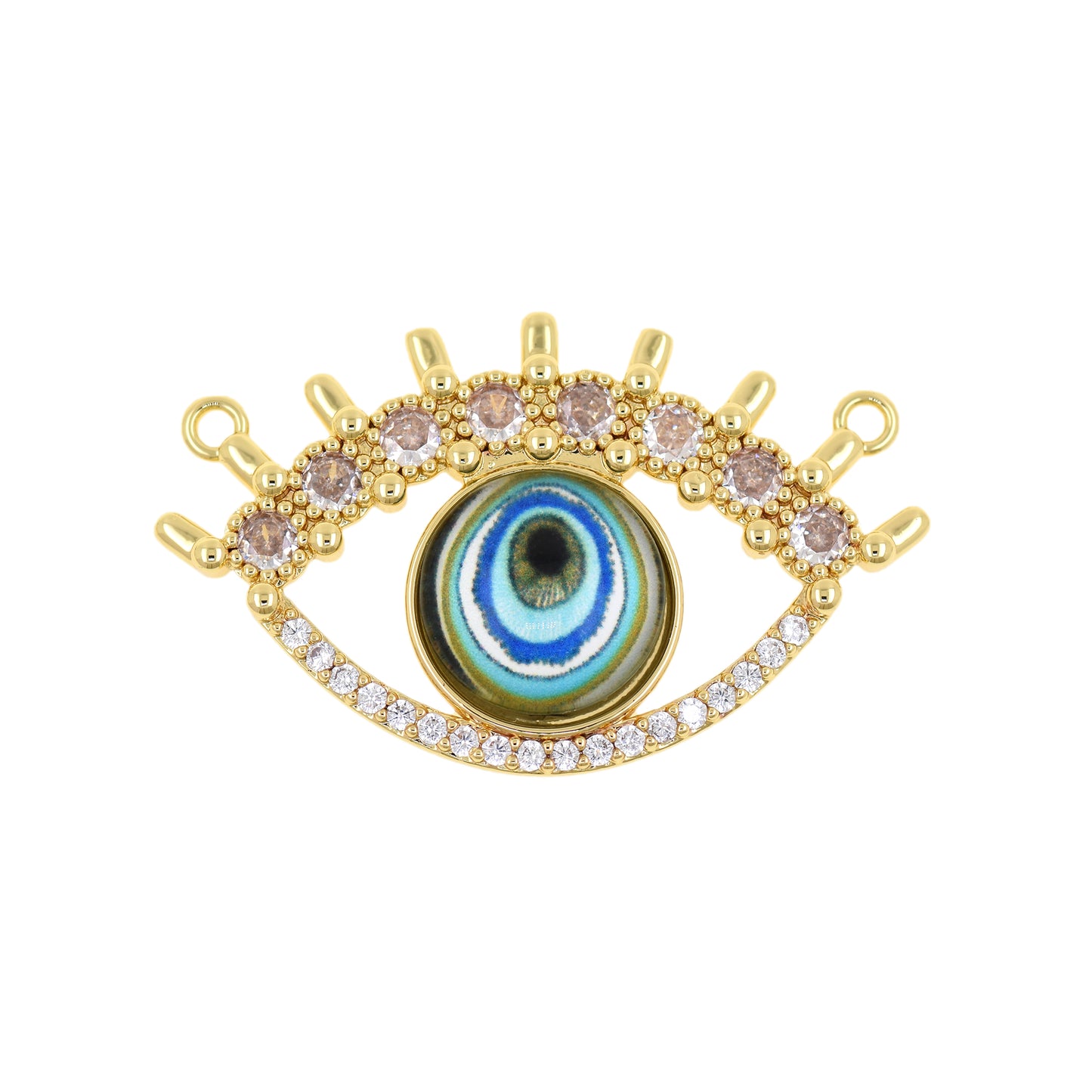 18k Shiny Gold Plated Evil Eye Charm, Gold Plated Evil Eye Connector 38x23mm