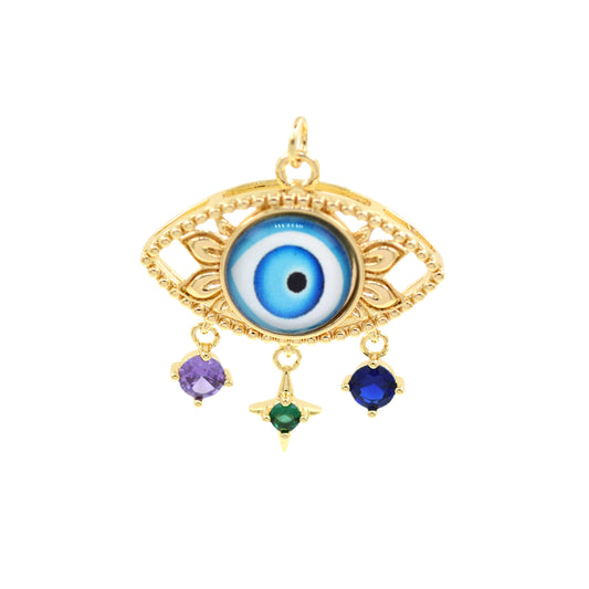 Colorful CZ Pave Eye Pendant for Original Jewelry Making 31x29mm