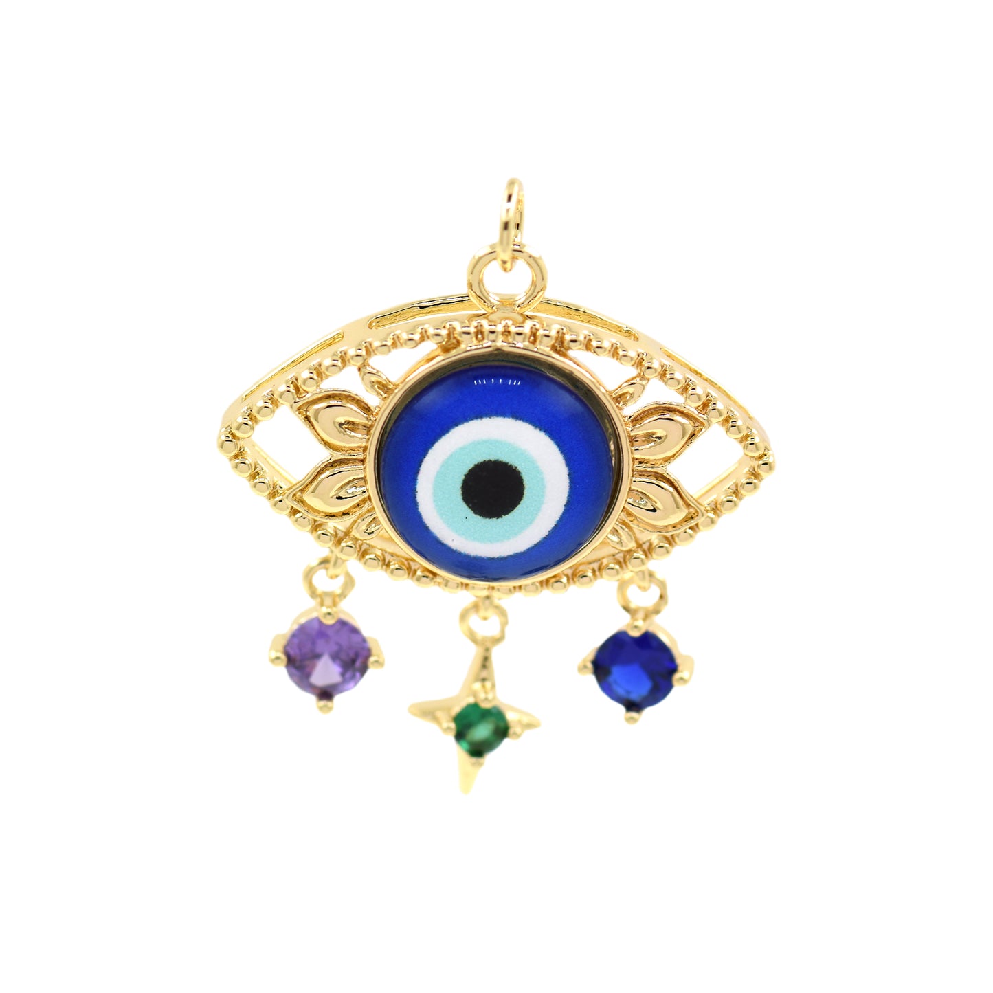 Colorful CZ Pave Eye Pendant for Original Jewelry Making 31x29mm