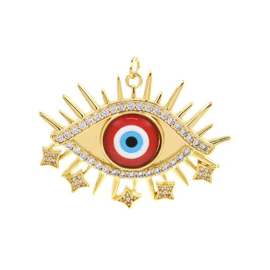 Colorful Zircon Evil Eye Pendant, Religious Jewelry 42x32.5mm