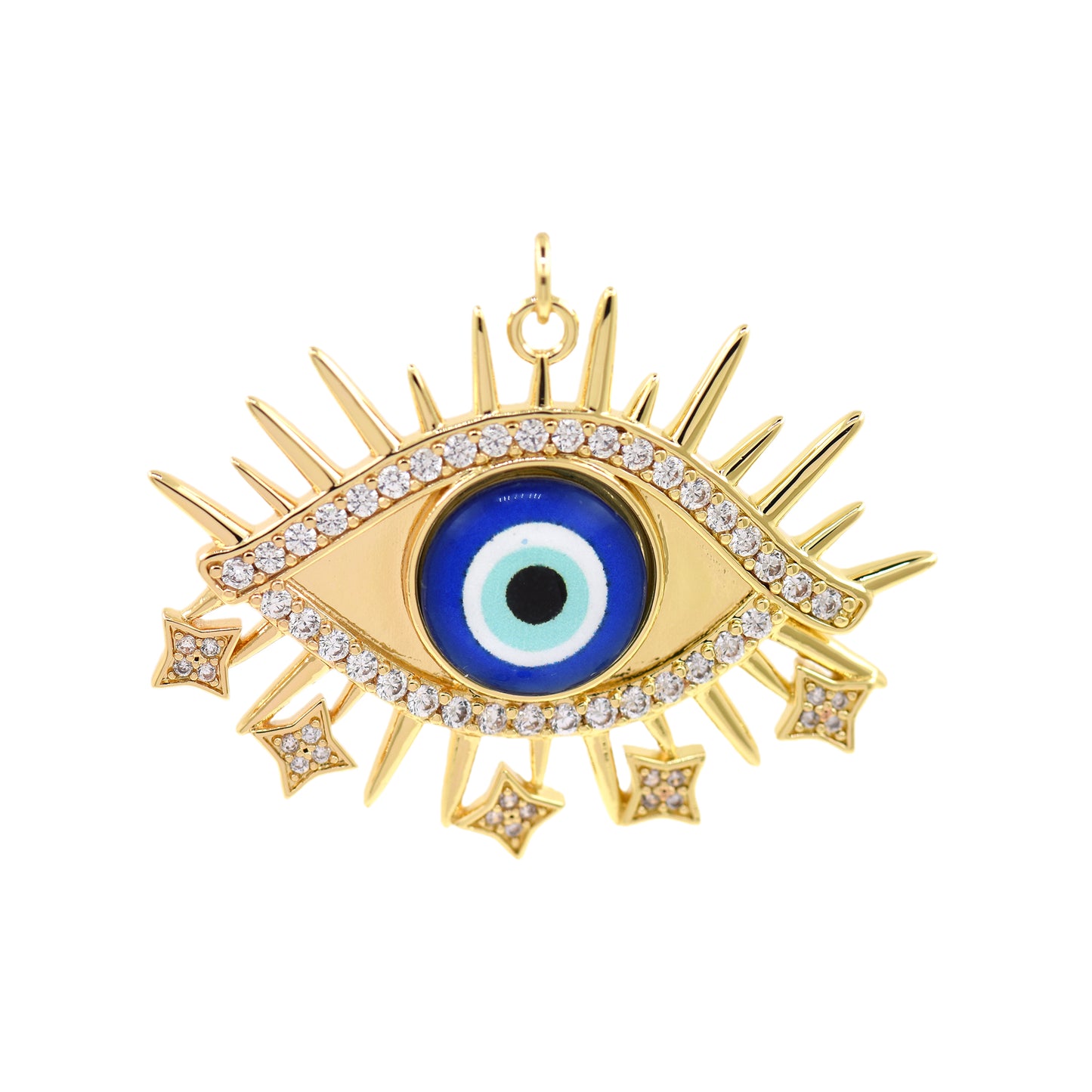 Colorful Zircon Evil Eye Pendant, Religious Jewelry 42x32.5mm