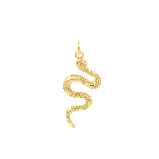 CZ Pave Serpent Animal Pendant，18k Gold Filled Snake Charm 28x12mm