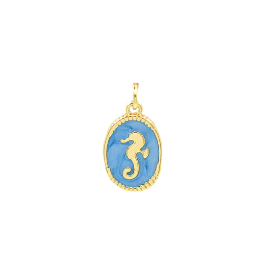 18k Gold Filled Sea Life Animal Charm,Cute Enamel Sea Horse Pendant 17.5x11mm