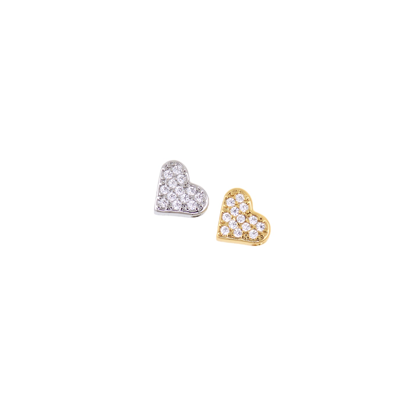 Simple Brass，CZ Pave Heart Spacer Beads, Gold Plated Heart Beads 7x6mm