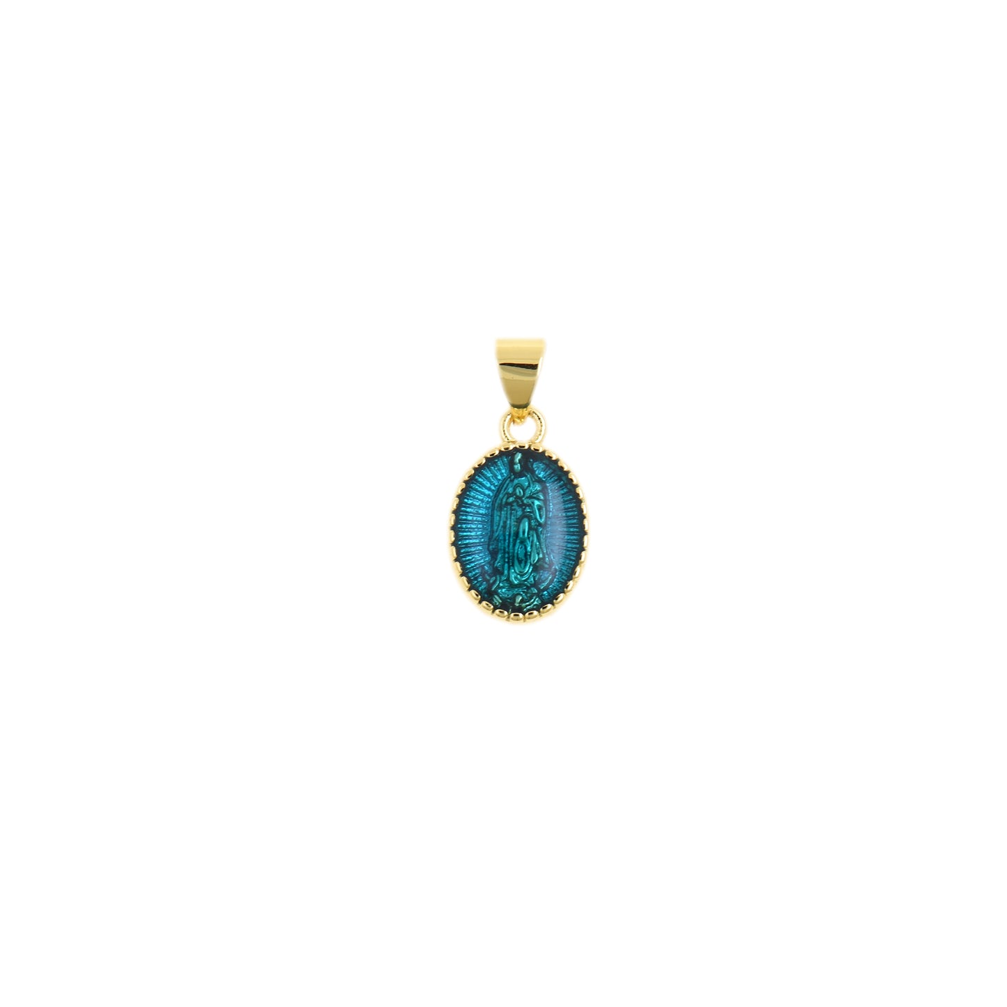 Blessed Gold Oval Pendant with Virgin Mary 9.7x14.8mm