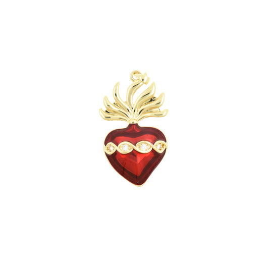 Fiery Red Sacred Heart Pendant 23.3x39.6mm