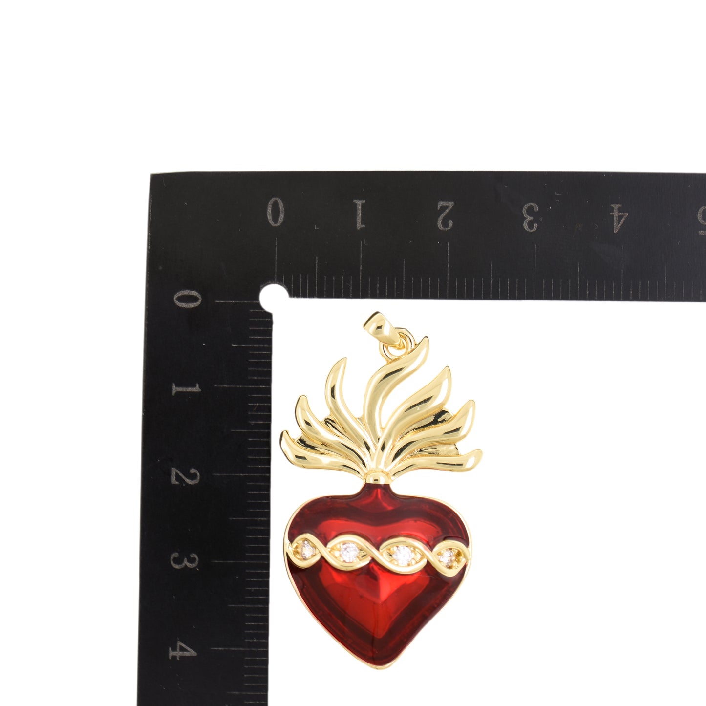 Fiery Red Sacred Heart Pendant 23.3x39.6mm