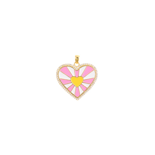 Whimsical Pink and White Sunburst Heart Pendant 24.5x22.9mm