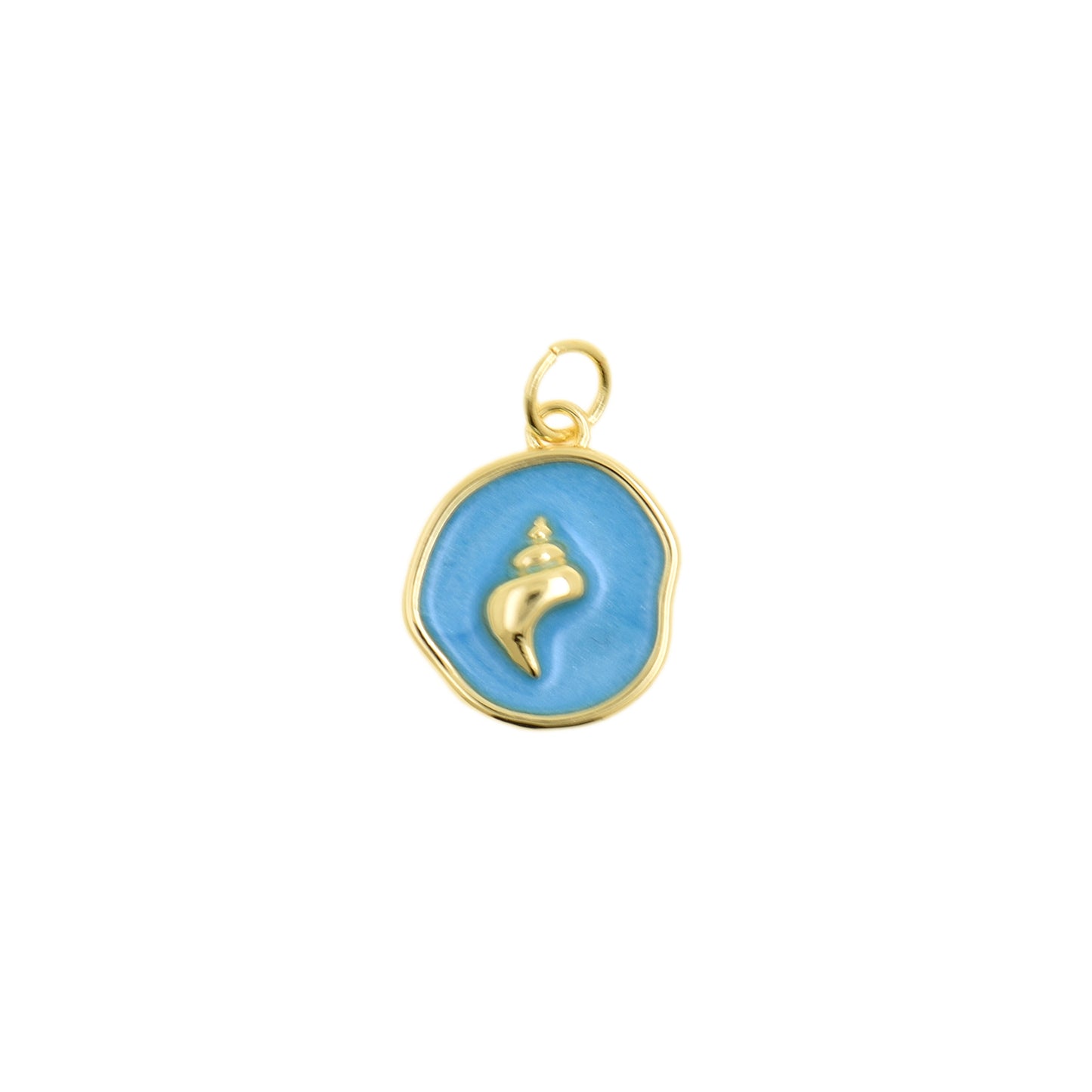 Stylish Blue Round Seashell Charm 12.6mm
