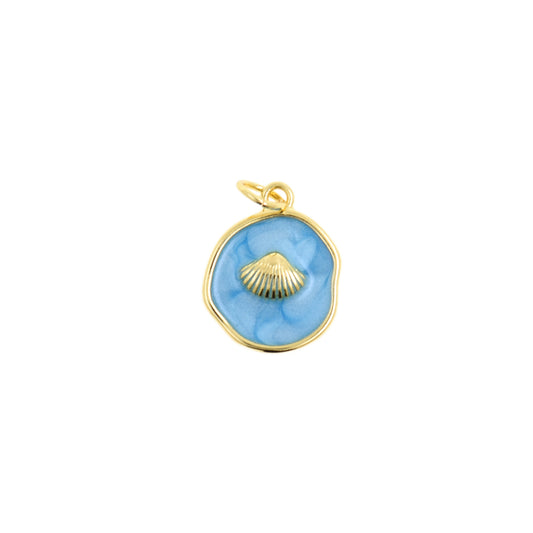 Delicate Blue Circular Scallop Pendant 12.6mm