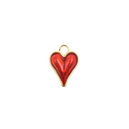 Vibrant Red Puffy Heart With Gold Outline 20.1x27.4mm