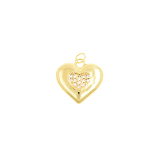 Double Heart Pendant In Gold With Rhinestone Accent 19.4x18.7mm