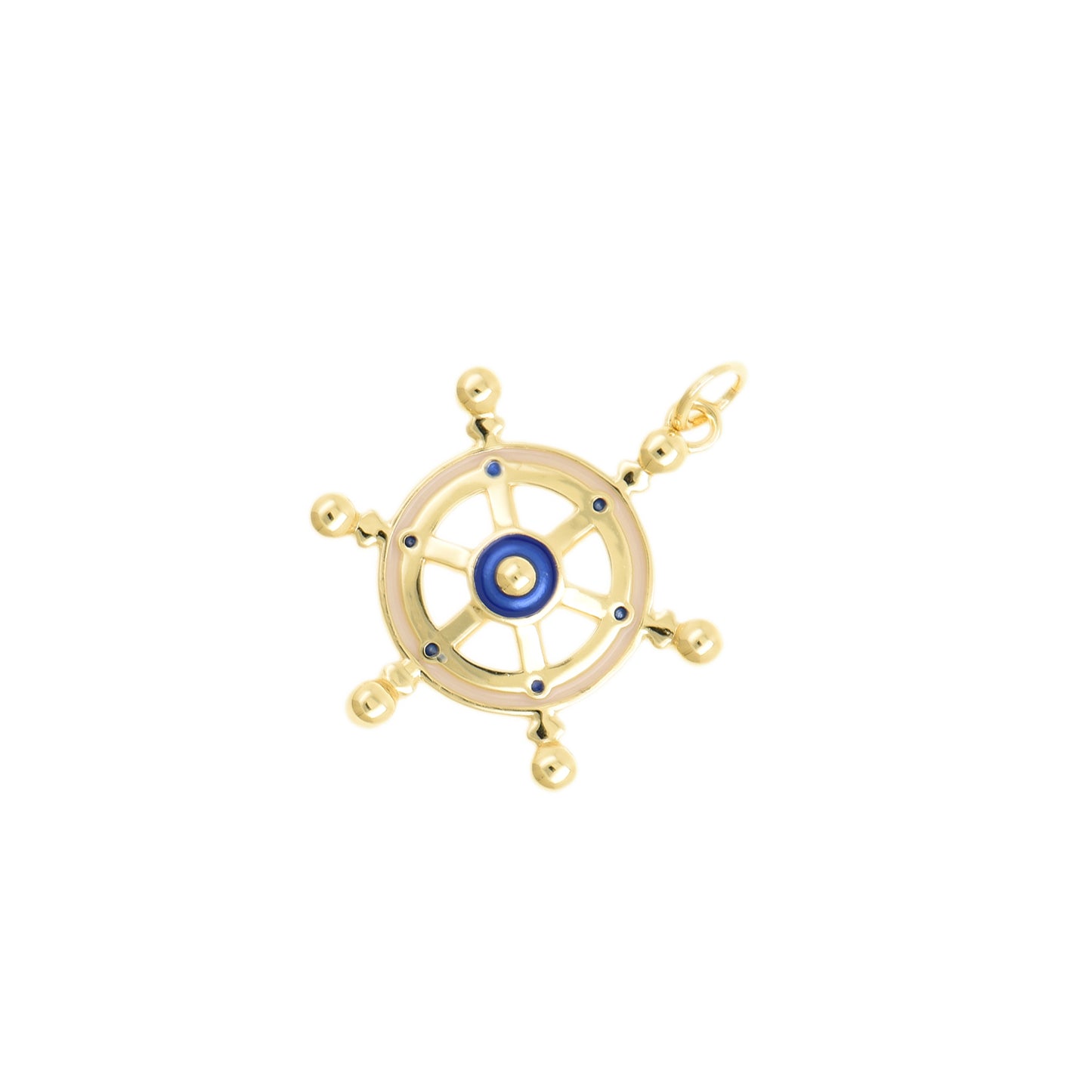 Gold Ship Wheel Pendant With Red Center 19.6x24.6mm