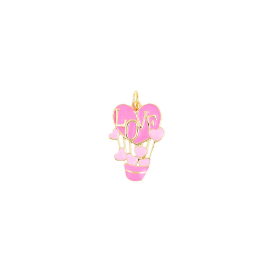 Pink Heart Hot Air Balloon Pendant With LOVE Text 14.5x21.5mm