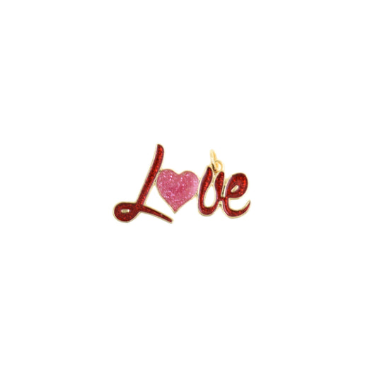Script LOVE Charm With Pink Center Heart 16.7x29mm