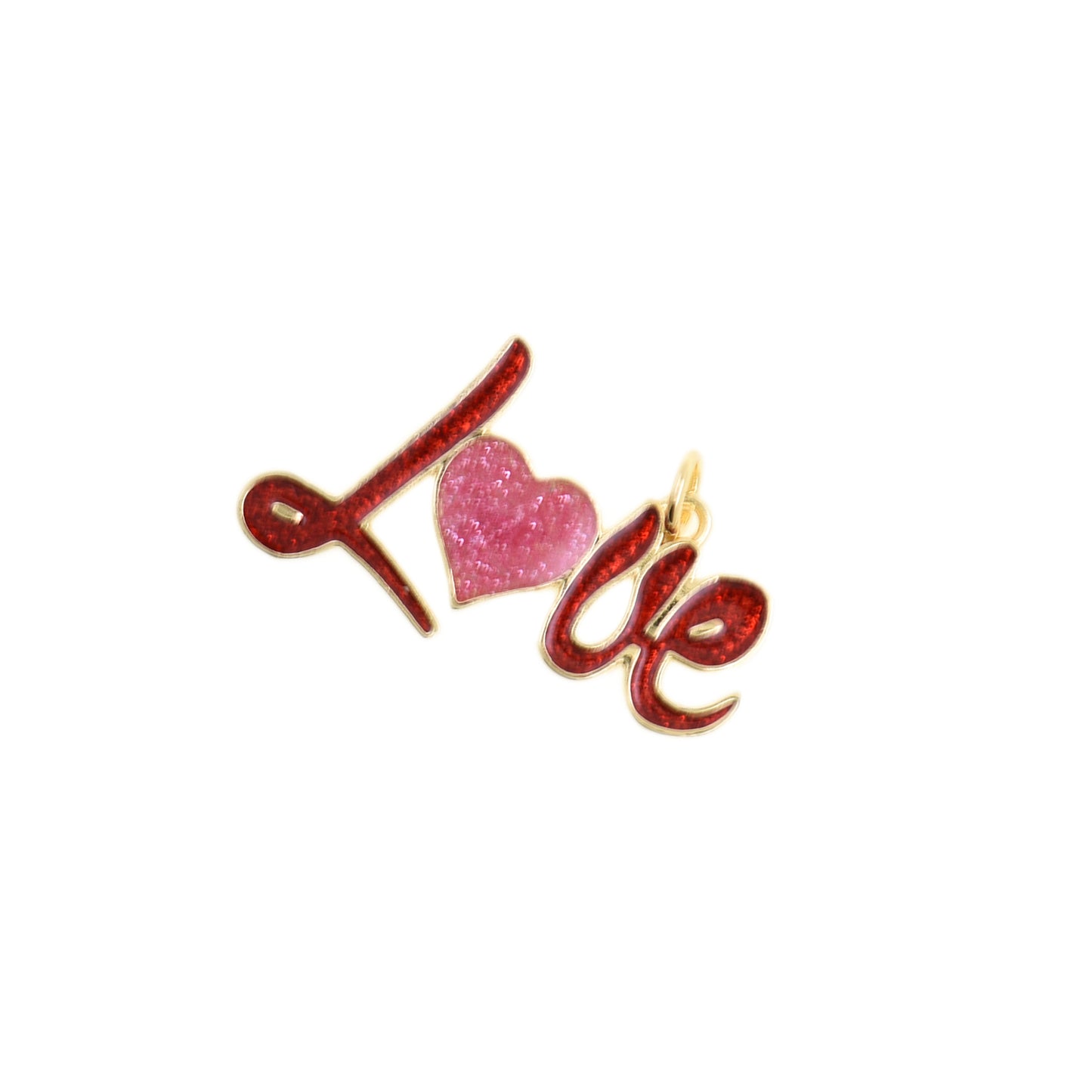 Script LOVE Charm With Pink Center Heart 16.7x29mm