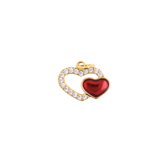 Hollow Crystal Heart Charm With Pink Love Accent 17.2x14.6mm