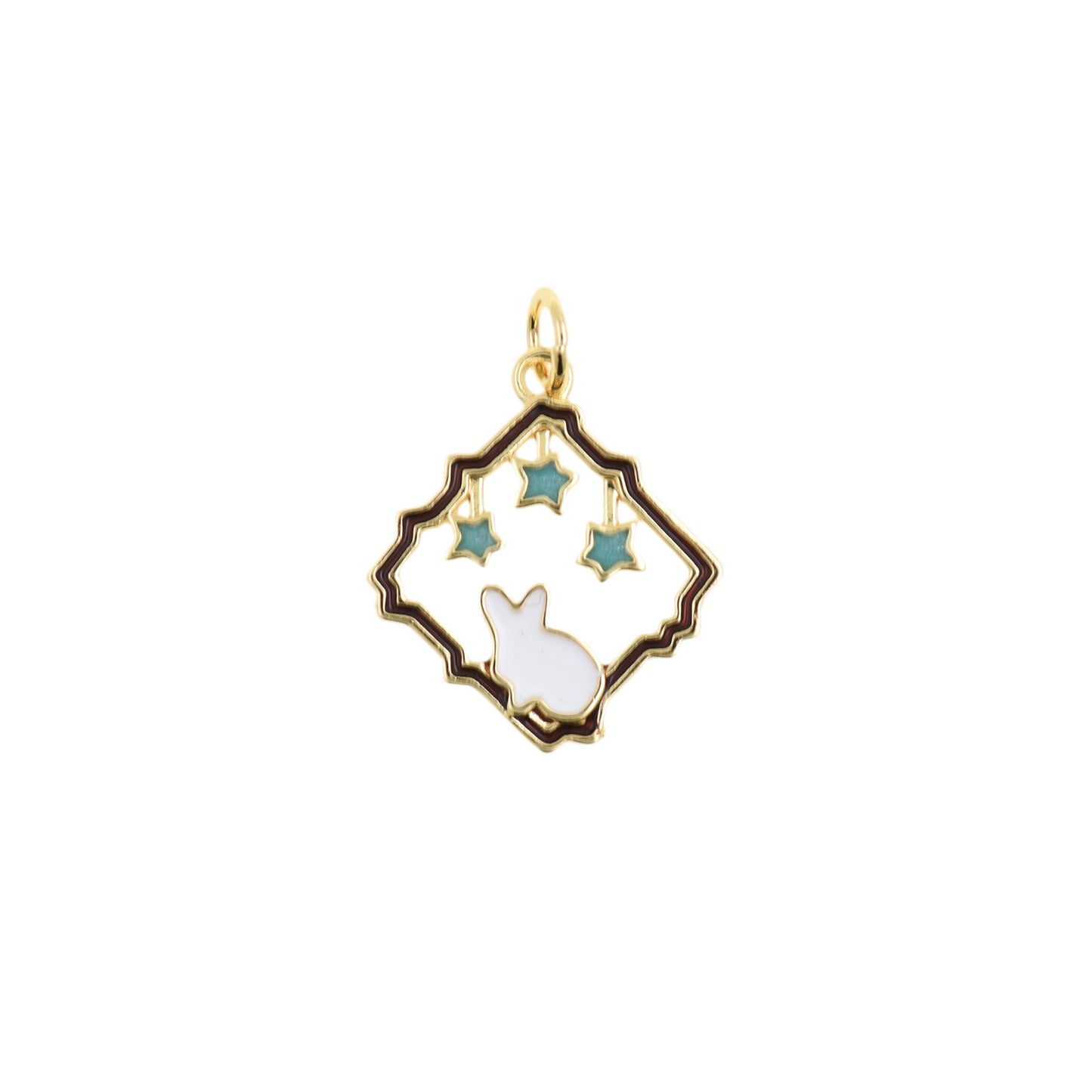 White Bunny And Stars Pendant 16.4x18.6mm