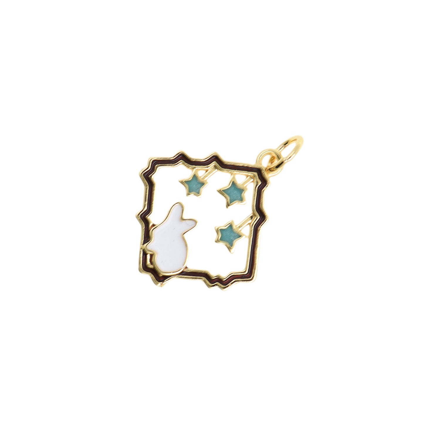 White Bunny And Stars Pendant 16.4x18.6mm