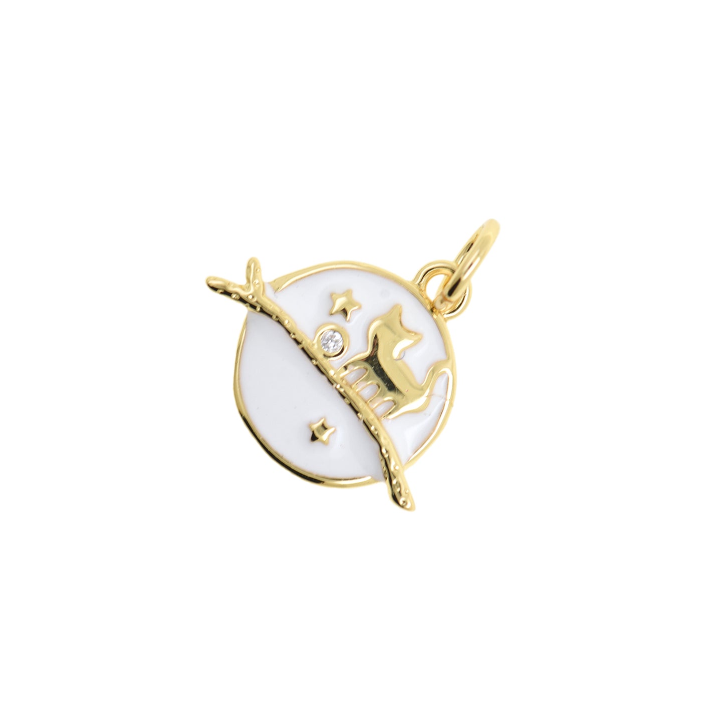 Enamel Night Cat Pendant With Stars 14.6x12.6mm