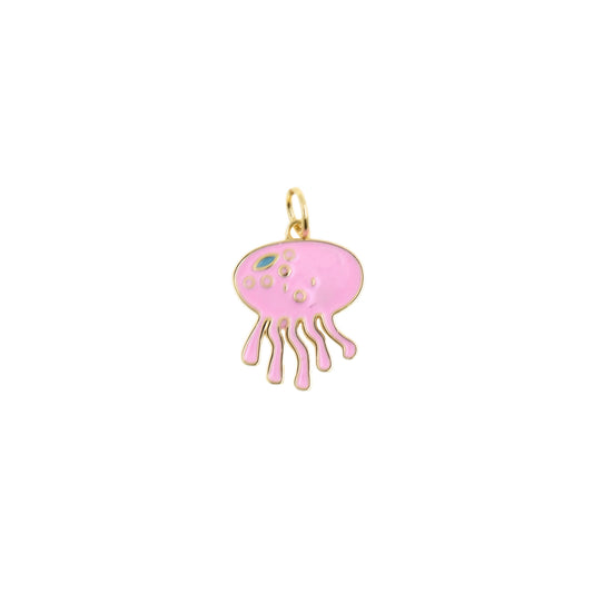 Adorable Pink Jellyfish Pendant with Gold Trim 12.5x16.5mm