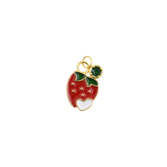 Lovely Red Strawberry Pendant with White Heart Accent 13x18.9mm
