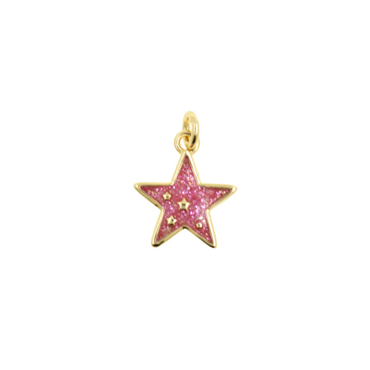 Enchanting Glittery Pink Star Pendant 12x10.4mm