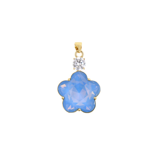 Exquisite Floral Pendant with Gold Border and Gem 19.2x28.2mm