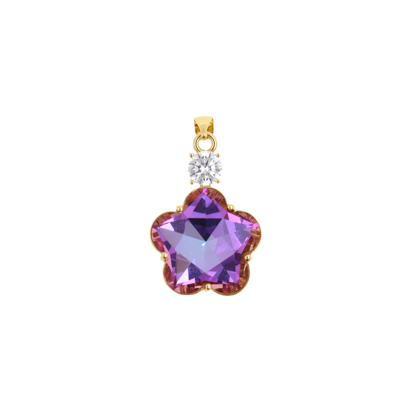 Exquisite Floral Pendant with Gold Border and Gem 19.2x28.2mm