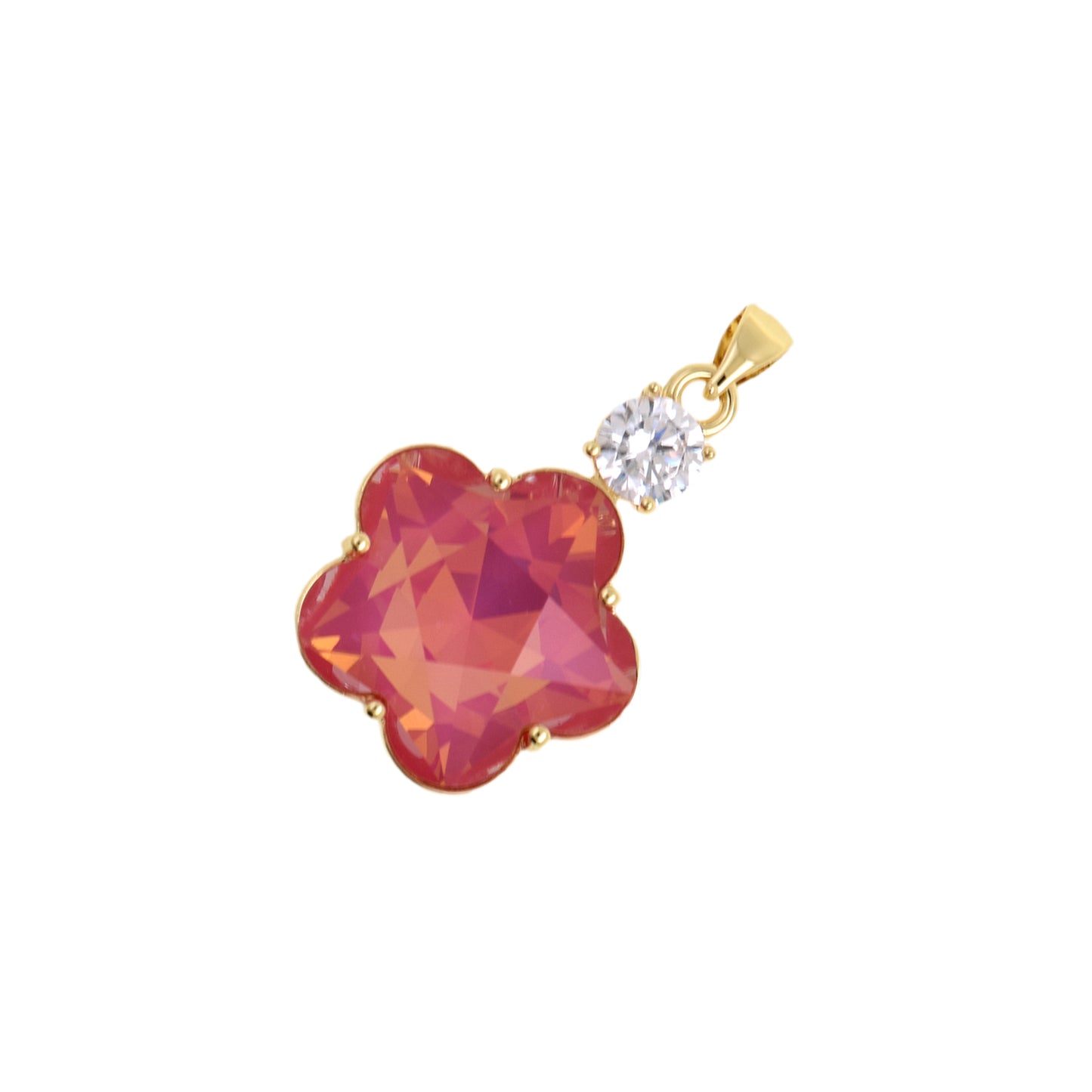 Exquisite Floral Pendant with Gold Border and Gem 19.2x28.2mm