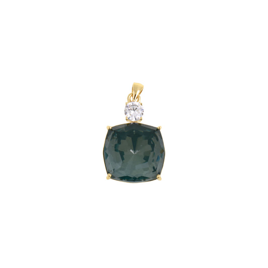 Chic Deep Square Pendant, Gold-Edged with Crystal Top 18.7x28.1mm