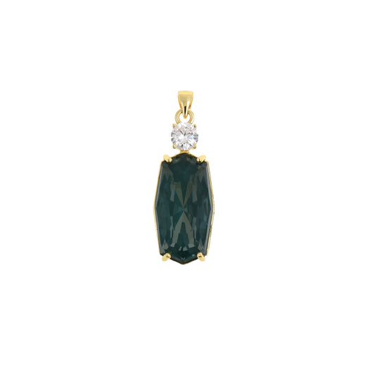 Sleek Deep Rectangle Pendant with Sparkling Gemstone 12.9x33.4mm