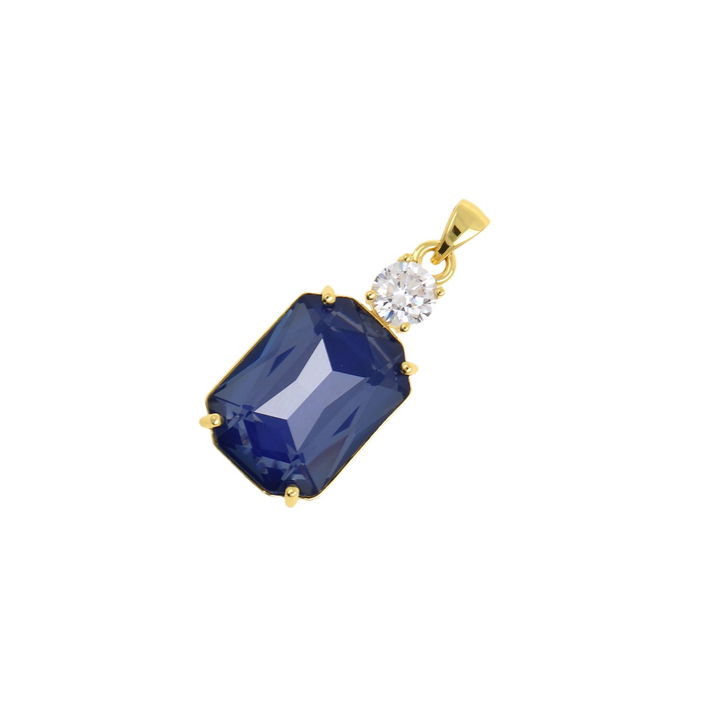 Refined Gold-Edged Square Charm, Faceted Pendant with Crystal Accent 13.8x28.2mm