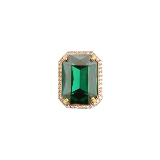 Vibrant Deep Green Rectangle Pendant with Gemstone Border 12.7x16.4mm