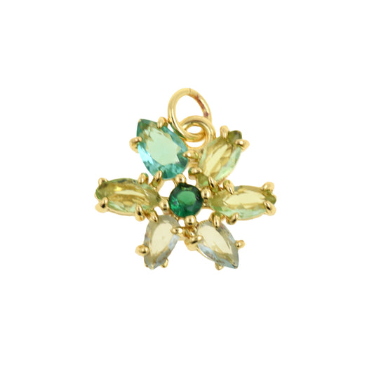 Gorgeous Blossom Charm with Green and Light Gems 7.8x16.3mm